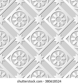 Vector damask seamless 3D paper art pattern background 011 Square Round Star Flower
