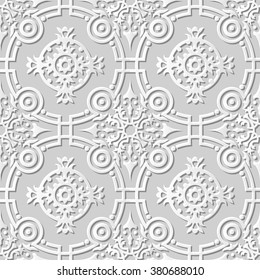 Vector damask seamless 3D paper art pattern background 029 Round Cross Flower Line
