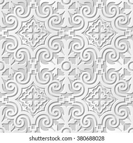 Vector damask seamless 3D paper art pattern background 027 Spiral Round Kaleidoscope
