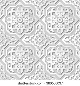 Vector damask seamless 3D paper art pattern background 030 Cross Square Spiral Kaleidoscope
