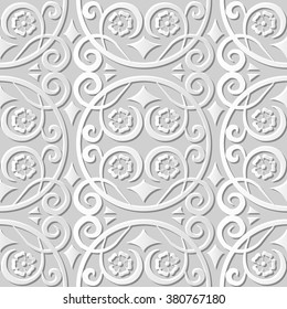 Vector damask seamless 3D paper art pattern background 037 Round Spiral Cross Flower
