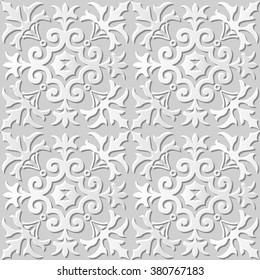 Vector damask seamless 3D paper art pattern background 036 Cross Spiral Flower
