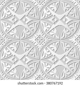 Vector damask seamless 3D paper art pattern background 035 Round Cross Flower
