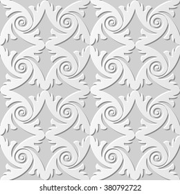 Vector damask seamless 3D paper art pattern background 046 Spiral Feather Round
