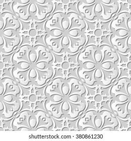 Vector damask seamless 3D paper art pattern background 056 Round Kaleidoscope Flower

