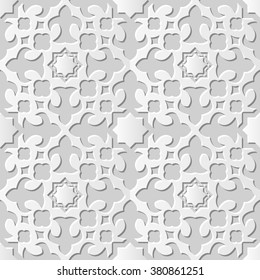 Vector damask seamless 3D paper art pattern background 058 Star Cross Kaleidoscope
