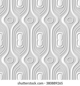 Vector damask seamless 3D paper art pattern background 065 Round Curve Line
