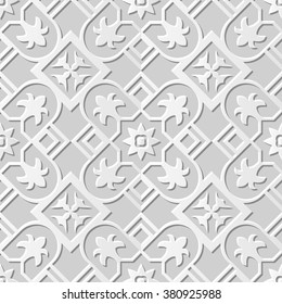 Vector damask seamless 3D paper art pattern background 074 Square Cross Flower
