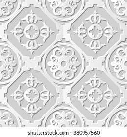 Vector damask seamless 3D paper art pattern background 088 Round Cross Spiral

