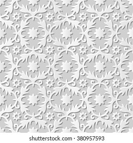 Vector damask seamless 3D paper art pattern background 081 Spiral Cross Flower
