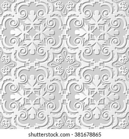 Vector damask seamless 3D paper art pattern background 094 Curve Cross Kaleidoscope 