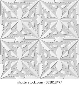 Vector damask seamless 3D paper art pattern background 117 Cruve Cross Flower
