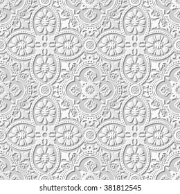 Vector damask seamless 3D paper art pattern background 118 Curve Cross Flower Lace
