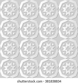 Vector damask seamless 3D paper art pattern background 123 Polygon Cross Flower
