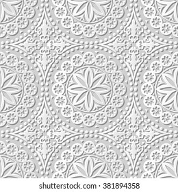 Vector damask seamless 3D paper art pattern background 136 Round Dot Flower Lace
