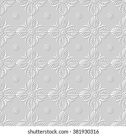 Vector damask seamless 3D paper art pattern background 147 Fan Round Flower
