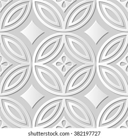 Vector damask seamless 3D paper art pattern background 164 Round Cross Check
