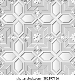 Vector damask seamless 3D paper art pattern background 166 Polygon Cross Flower
