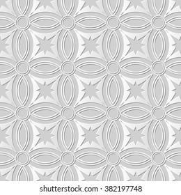 Vector damask seamless 3D paper art pattern background 170 Cross Round Star
