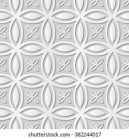 Vector damask seamless 3D paper art pattern background 177 Round Cross Flower

