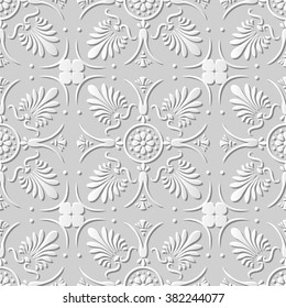 Vector damask seamless 3D paper art pattern background 175 Curve Cross Flower
