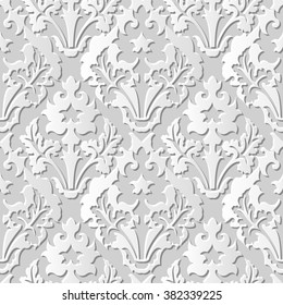 Vector damask seamless 3D paper art pattern background 200 Vintage Leaf

