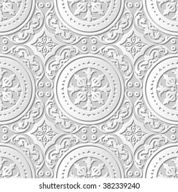 Vector damask seamless 3D paper art pattern background 197 Round Spiral Flower
