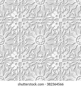 Vector damask seamless 3D paper art pattern background 203 Spiral Cross Sun
