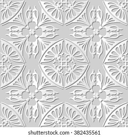 Vector damask seamless 3D paper art pattern background 231 Curve Cross Kaleidoscope
