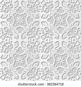 Vector damask seamless 3D paper art pattern background 250 Cross Spiral Flower Vine
