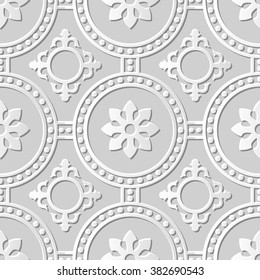 Vector damask seamless 3D paper art pattern background 265 Round Dot Cross Flower
