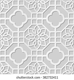 Vector damask seamless 3D paper art pattern background 279 Octagon Cross Square Flower
