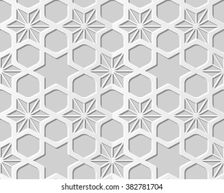 Vector damask seamless 3D paper art pattern background 300 Star Cross Frame
