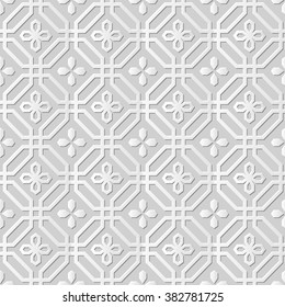 Vector damask seamless 3D paper art pattern background 294 Octagon Cross Flower Line
