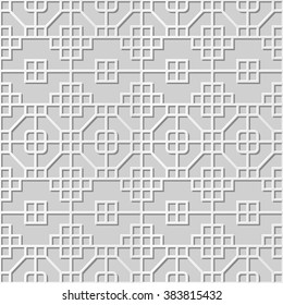 Vector damask seamless 3D paper art pattern background 358 Octagon Square Cross
