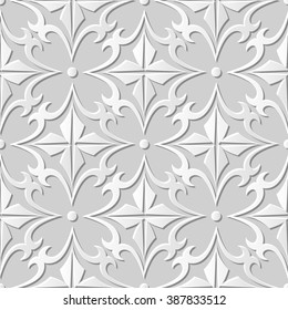 Vector damask seamless 3D paper art pattern background 360 Spiral Cross Flower
