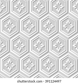 Vector damask seamless 3D paper art pattern background 369 Polygon Flower
