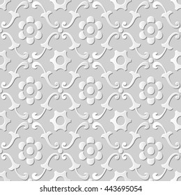 Vector damask seamless 3D paper art pattern background 385 curve spiral round flower
