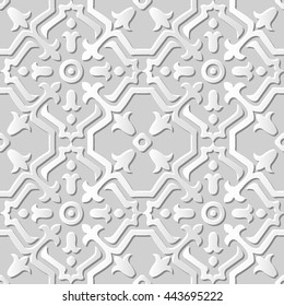 Vector damask seamless 3D paper art pattern background 389 geometry cross frame flower
