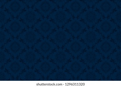 Vector damask seamless blue ornament on background. Floral ornament on background. Elegant texture for wallpapers and backgrounds. Wallpaper pattern. Vector illustration