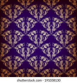 Vector damask seamless on violet background.  Royal wallpaper.