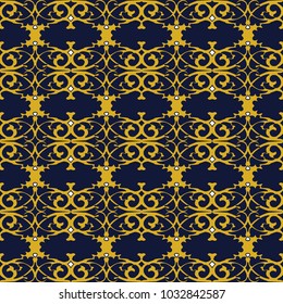 Vector damask seamless pattern background golden spiral curve cross luxury frame line