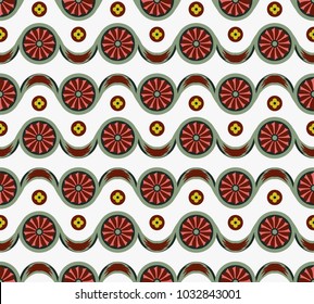 Vector damask seamless pattern background round curve cross flower ribbon