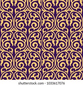Vector damask seamless pattern background round curve spiral cross frame nature vine