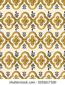 Vector damask seamless pattern background curve cross round frame chain flower leaf
