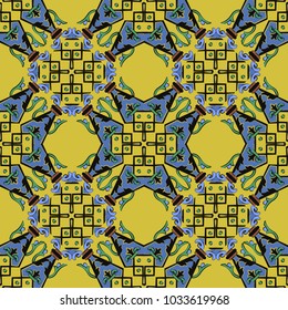 Vector damask seamless pattern background polygon check geometry cross frame curve plant