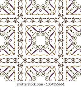 Vector damask seamless pattern background curve oval square spiral vortex cross frame vine line