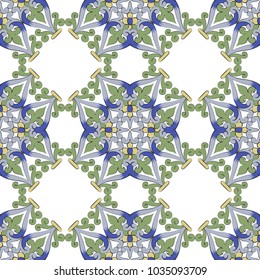 Vector damask seamless pattern background curve spiral check cross frame botanic garden flower