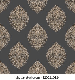 Vector damask seamless pattern background. Classical luxury old fashioned damask ornament, royal victorian seamless texture for wallpapers, textile, wrapping. Exquisite floral baroque template.
