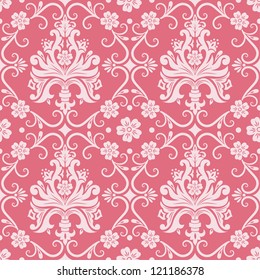 Vector damask seamless pattern background. Classical luxury old fashioned damask ornament, royal victorian seamless texture for wallpapers, textile, wrapping. Exquisite floral baroque template.